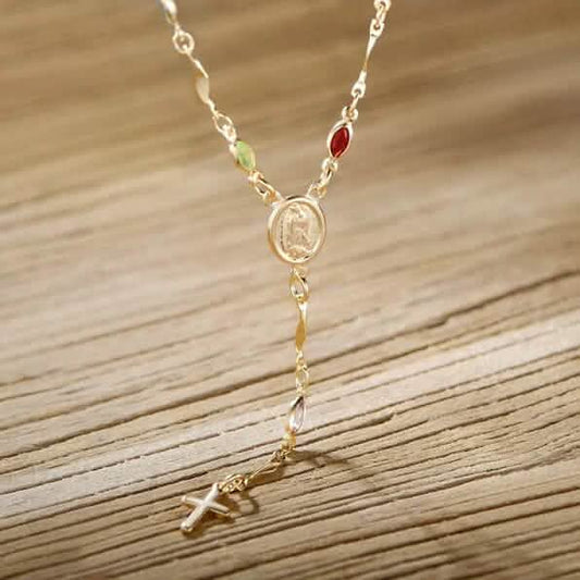 14K Gold Multicolor Virgin Mary Necklace - A-1 Thread Vault