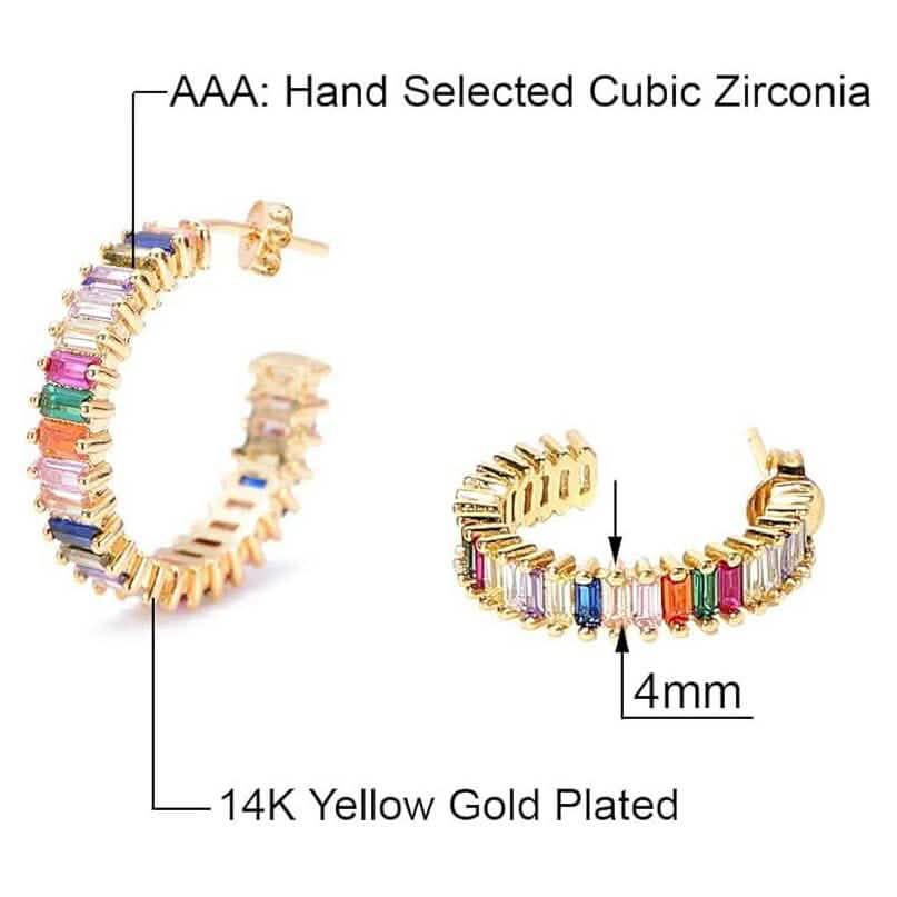 14K Gold Plated Cubic Zirconia Multicolor Rainbow Round Hoop Stud Earrings - A-1 Thread Vault