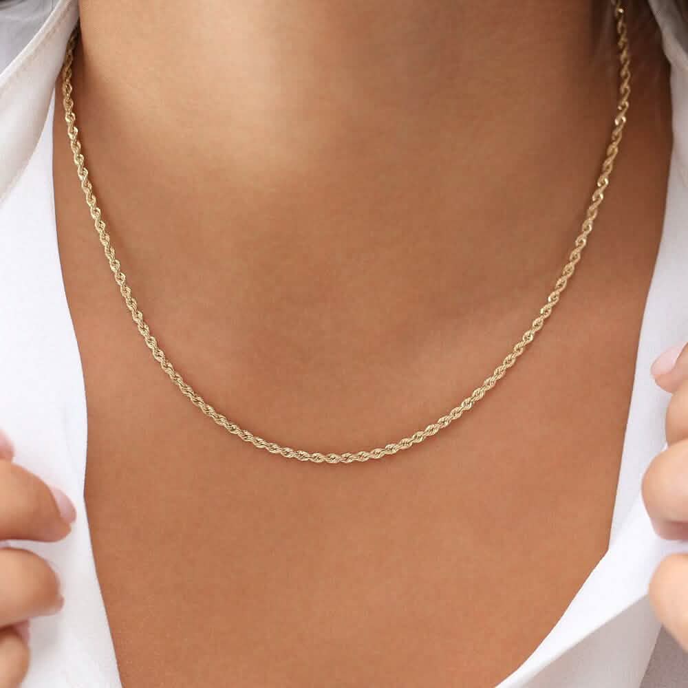 14k Solid Gold Rope Chain 2.5mm - A-1 Thread Vault
