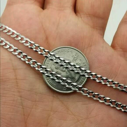 14K Solid White Gold 2mm Cuban Link Chain Necklace - A-1 Thread Vault