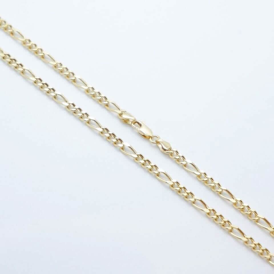 14K Solid Yellow Gold 4mm Figaro Link Chain Necklace - A-1 Thread Vault