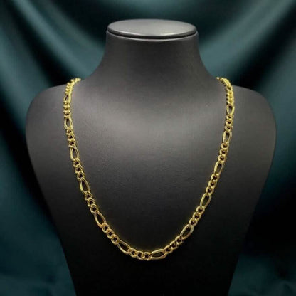 14K Solid Yellow Gold 4mm Figaro Link Chain Necklace - A-1 Thread Vault