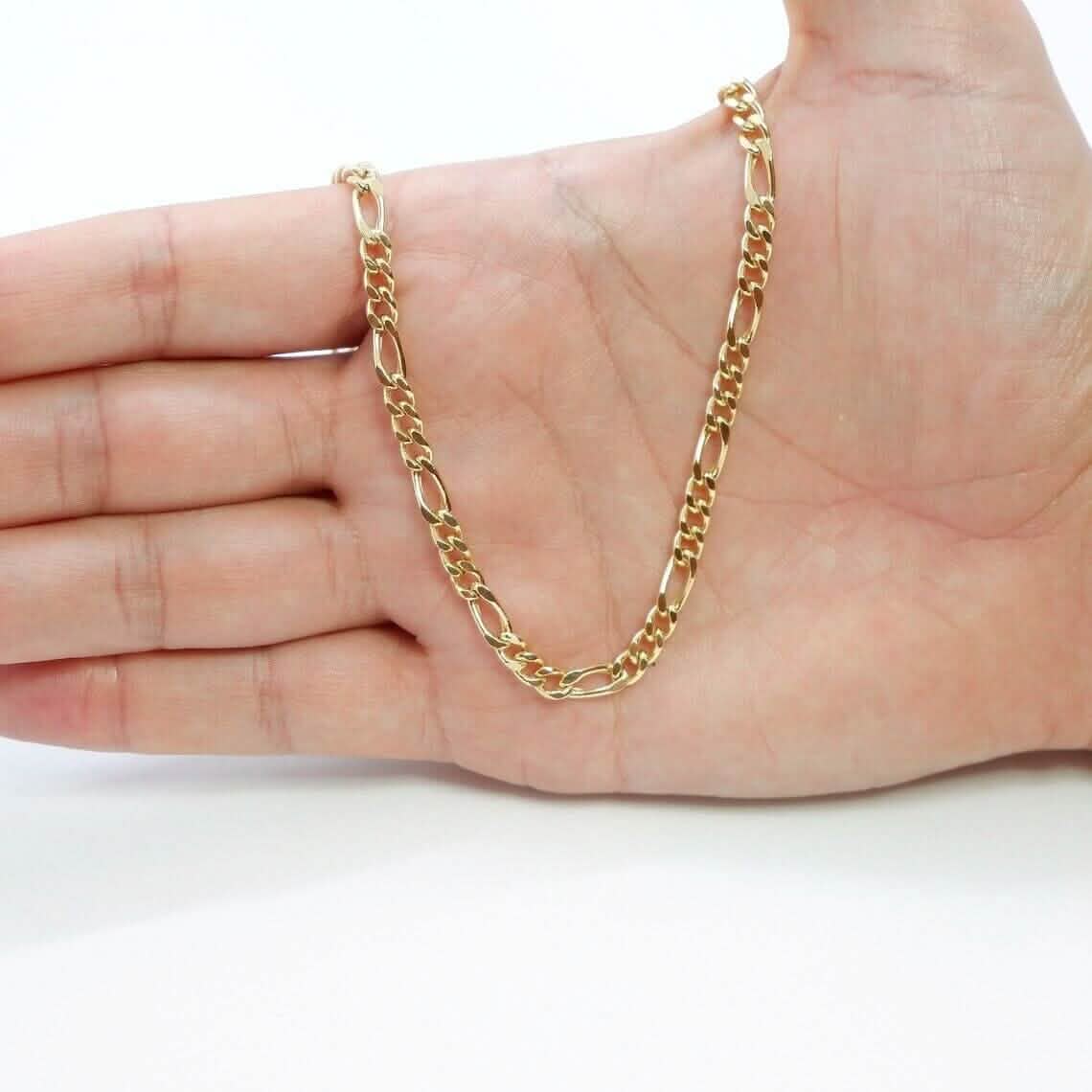 14K Solid Yellow Gold 4mm Figaro Link Chain Necklace - A-1 Thread Vault