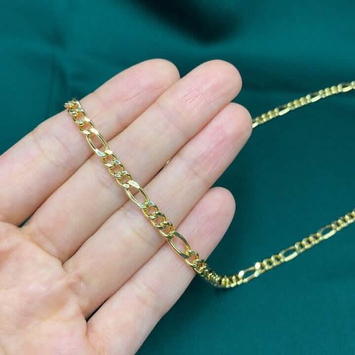 14K Solid Yellow Gold 4mm Figaro Link Chain Necklace - A-1 Thread Vault