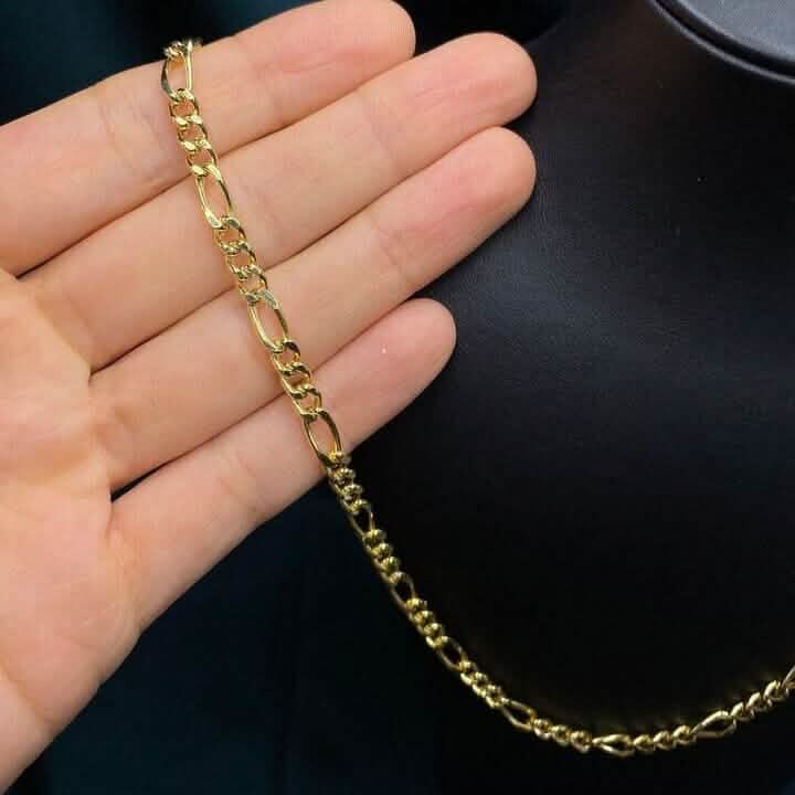 14K Solid Yellow Gold 4mm Figaro Link Chain Necklace - A-1 Thread Vault