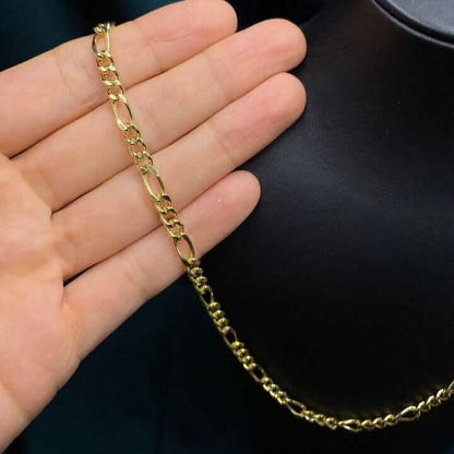 14K Solid Yellow Gold 4mm Figaro Link Chain Necklace - A-1 Thread Vault