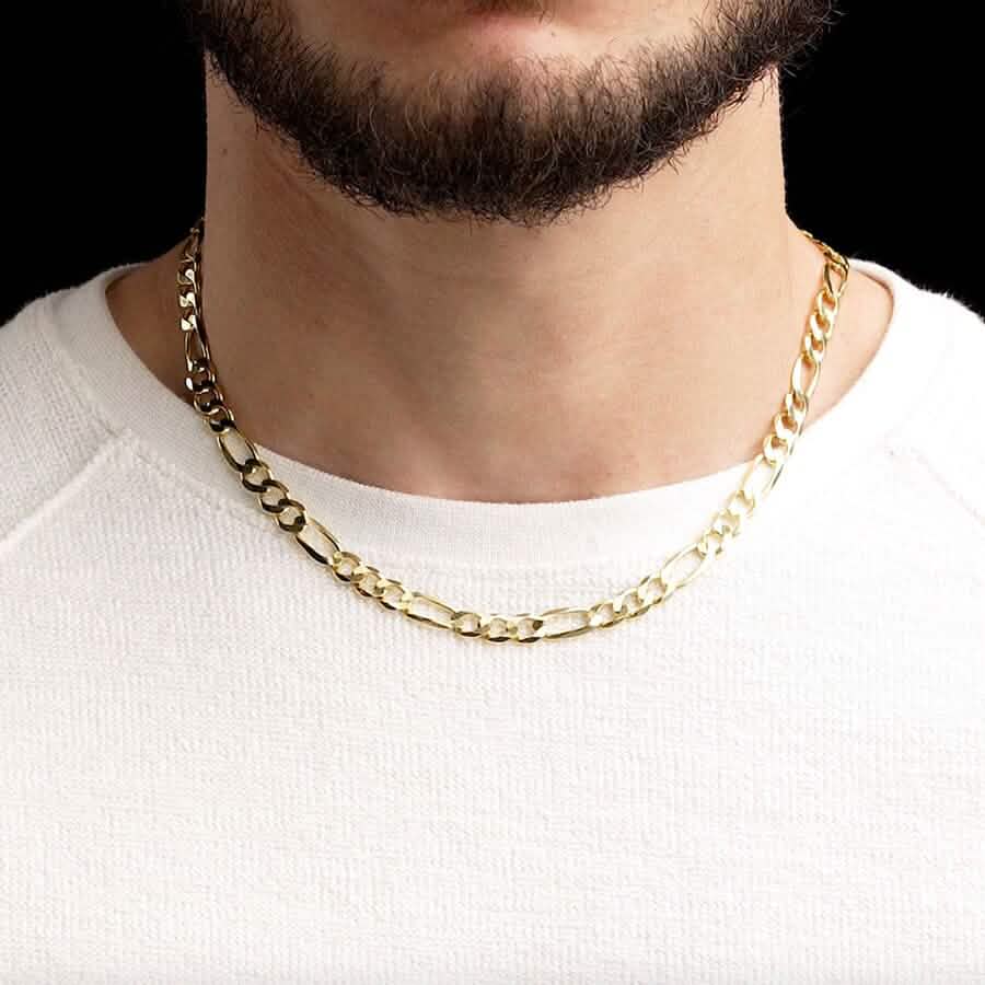 14K Solid Yellow Gold 5mm Figaro Link Chain Necklace - A-1 Thread Vault