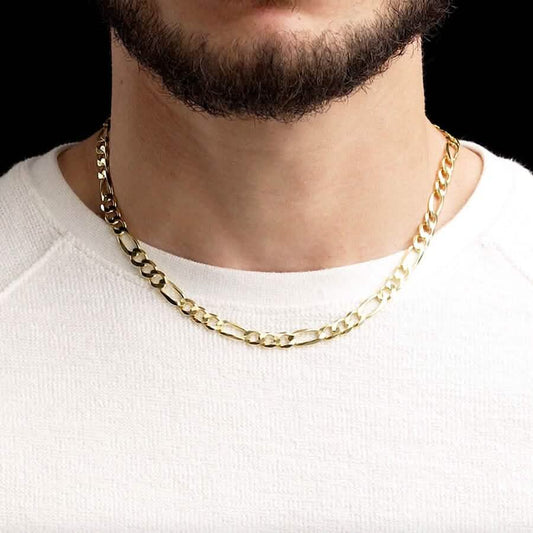 14K Solid Yellow Gold 5mm Figaro Link Chain Necklace - A-1 Thread Vault