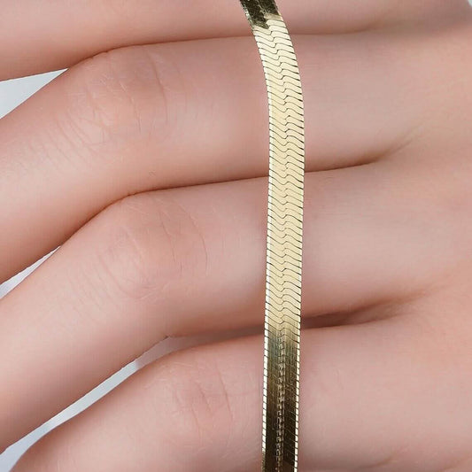 14K Solid Yellow Gold 8" 4.00MM Herringbone Bracelet - A-1 Thread Vault