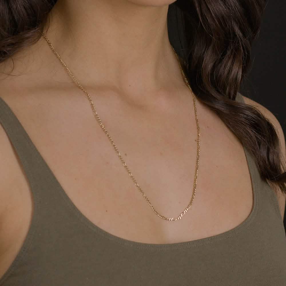 14K Solid Yellow Gold Figaro Chain Necklace - A-1 Thread Vault