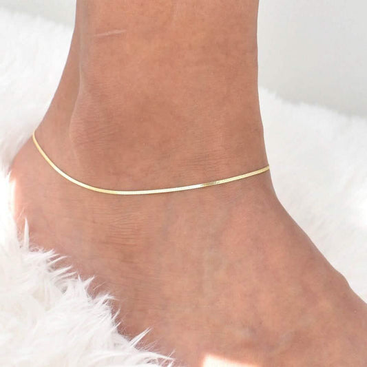 14k Solid Yellow Gold High Polish Herringbone Necklace Anklet 10" - A-1 Thread Vault