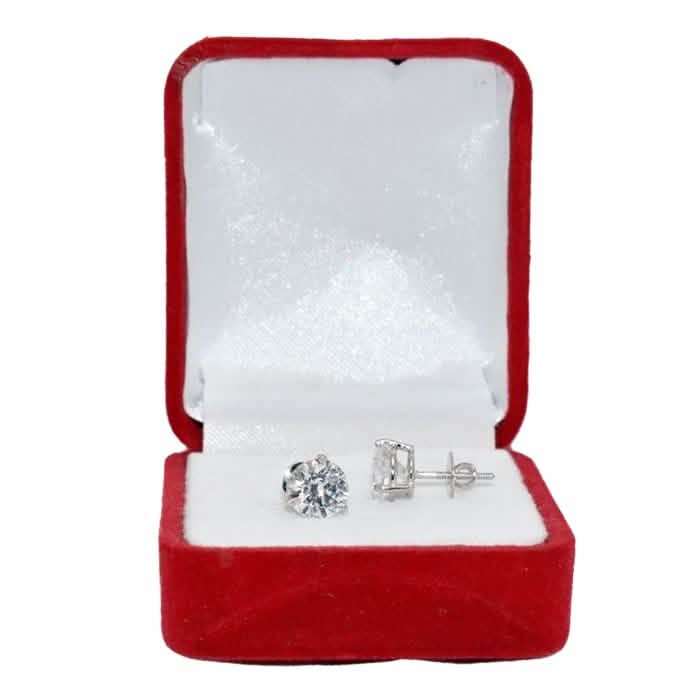 14K White Gold Studs IGI Certified Diamond Earrings Round 1.80 Ct Lab Grown - A-1 Thread Vault