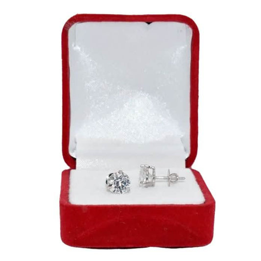 14K White Gold Studs IGI Certified Diamond Earrings Round 1.80 Ct Lab Grown - A-1 Thread Vault