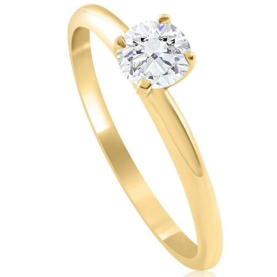 14k Yellow Gold 5/8Ct Round-Cut Solitaire Diamond Engagement Ring High Polished - A-1 Thread Vault