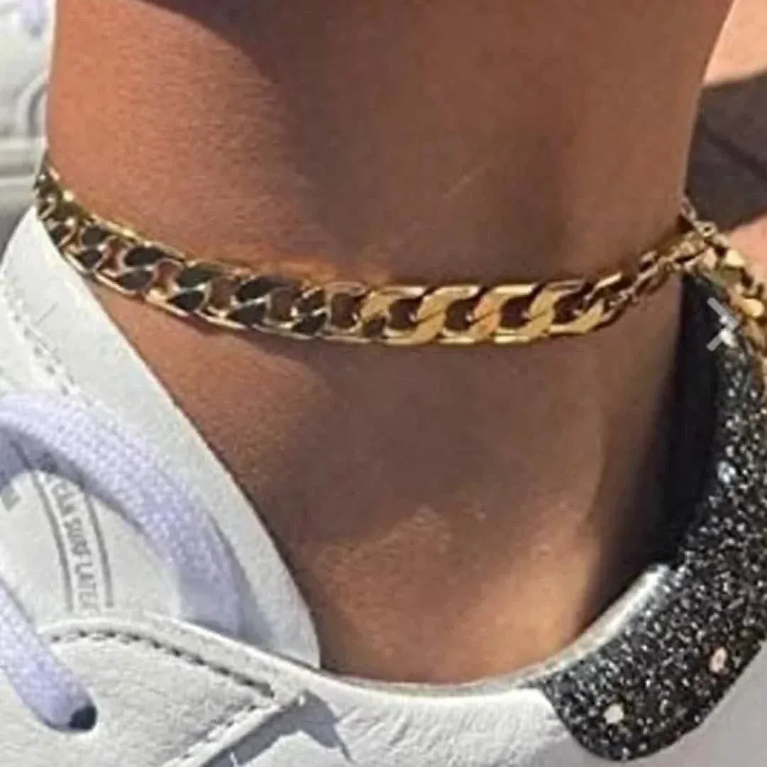 14k Yellow Gold Filled High Polish Finsh Cubun Curb Link Anklet 5mm 9.5'' White/Yellow - A-1 Thread Vault