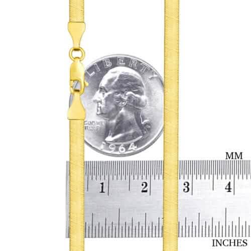 14K Yellow Gold Solid Womens 4mm High Polish Silk Herringbone Chain Necklace - A-1 Thread Vault