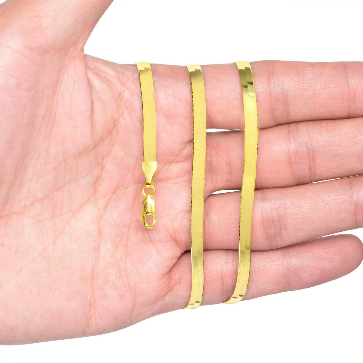 14K Yellow Gold Solid Womens 4mm High Polish Silk Herringbone Chain Necklace - A-1 Thread Vault