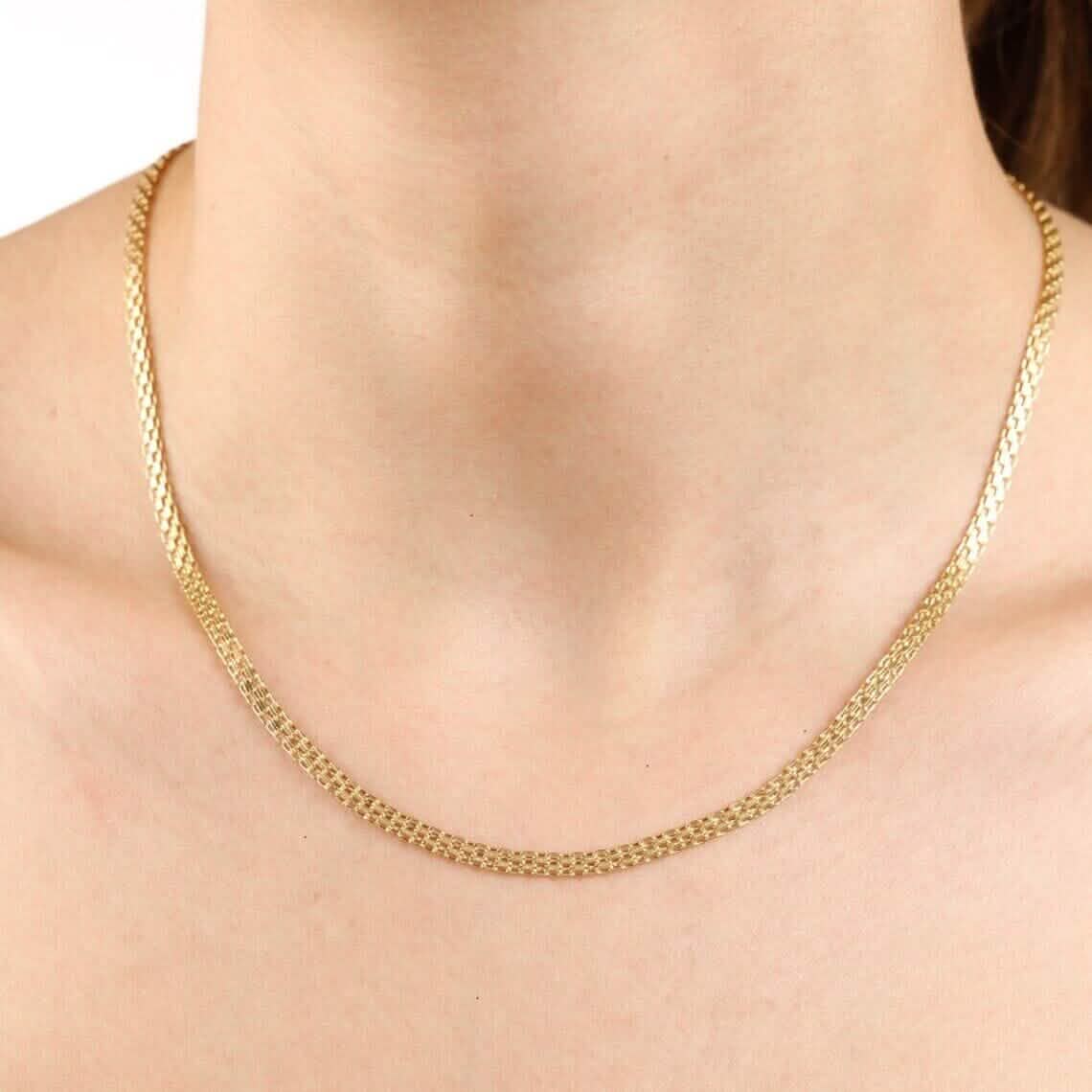 14K Yellow Solid Gold Round Bismark Chain Necklace 2.00mm - A-1 Thread Vault