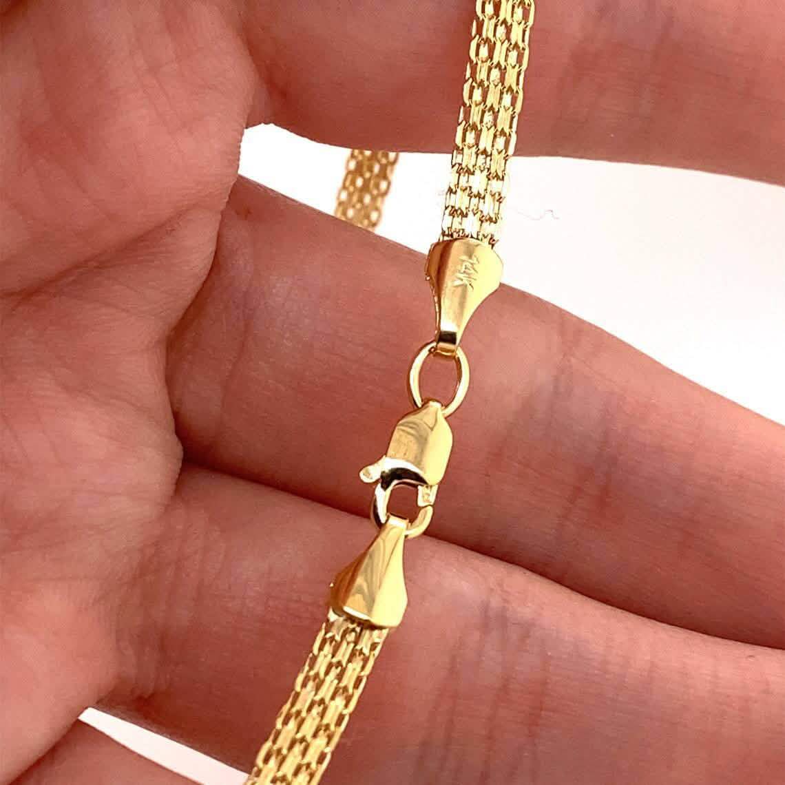 14K Yellow Solid Gold Round Bismark Chain Necklace 6MM - A-1 Thread Vault