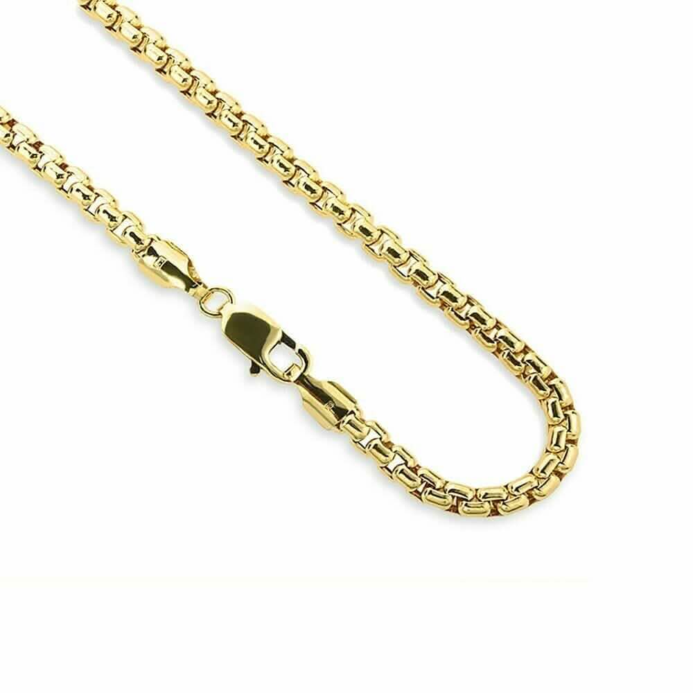 14K Yellow Solid Gold Round Box Link Chain Necklace - A-1 Thread Vault