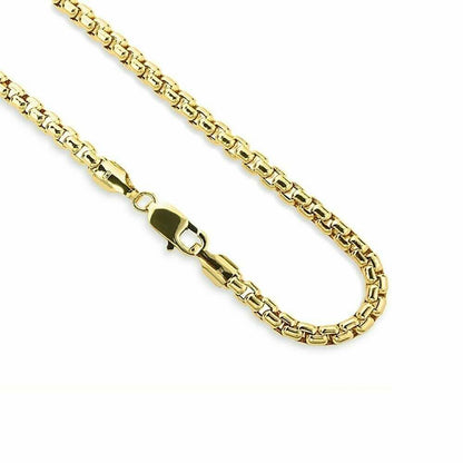 14K Yellow Solid Gold Round Box Link Chain Necklace - A-1 Thread Vault