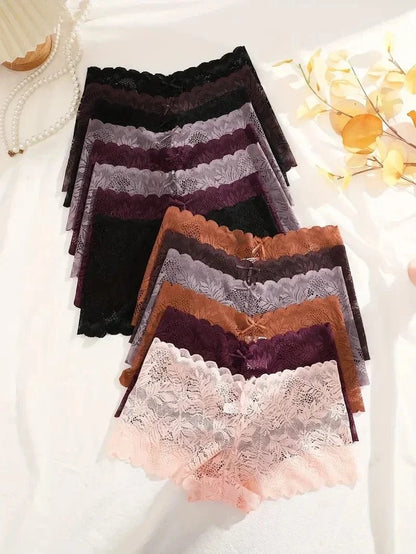 14Pcs/Set Women Lace Boyshorts Sexy Underpants Low Rise Panties Ladies Fashion Floral Lace Underwear S-XL Girls Panty Intimates - A-1 Thread Vault