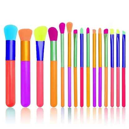 15-Pieces: Rainbow Color High Quality Makeup Brush Set - A-1 Thread Vault