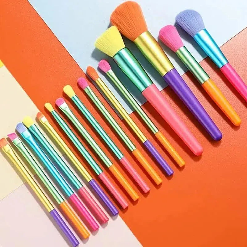15-Pieces: Rainbow Color High Quality Makeup Brush Set - A-1 Thread Vault