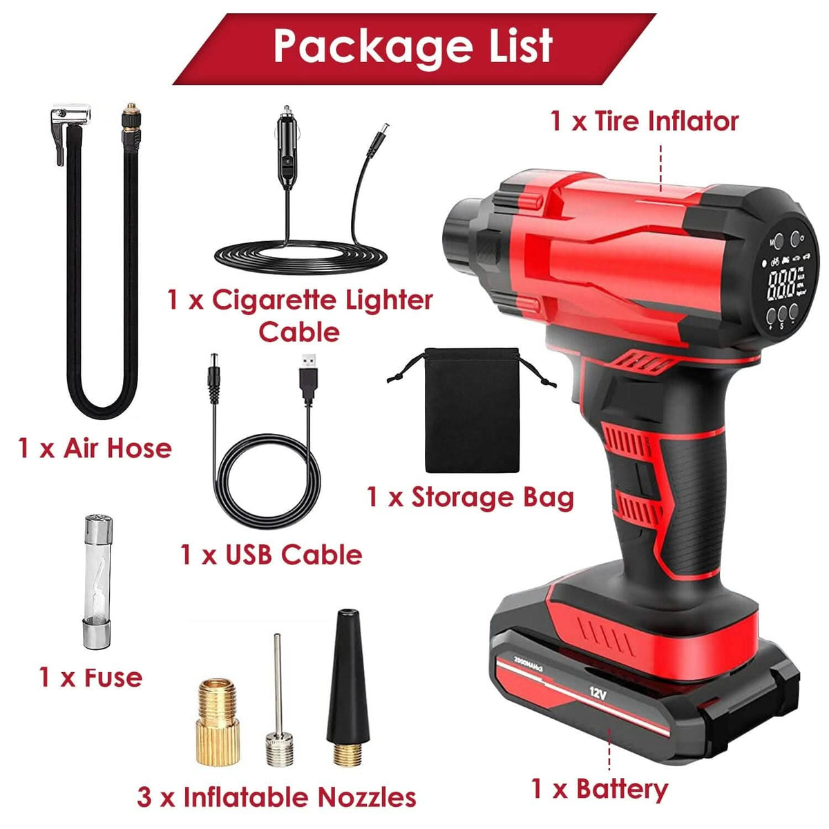 150 PSI 12V Portable Cordless Tire Pump 6000mAh Rechargeable with LED Light - A-1 Thread Vault