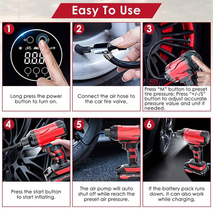 150 PSI 12V Portable Cordless Tire Pump 6000mAh Rechargeable with LED Light - A-1 Thread Vault