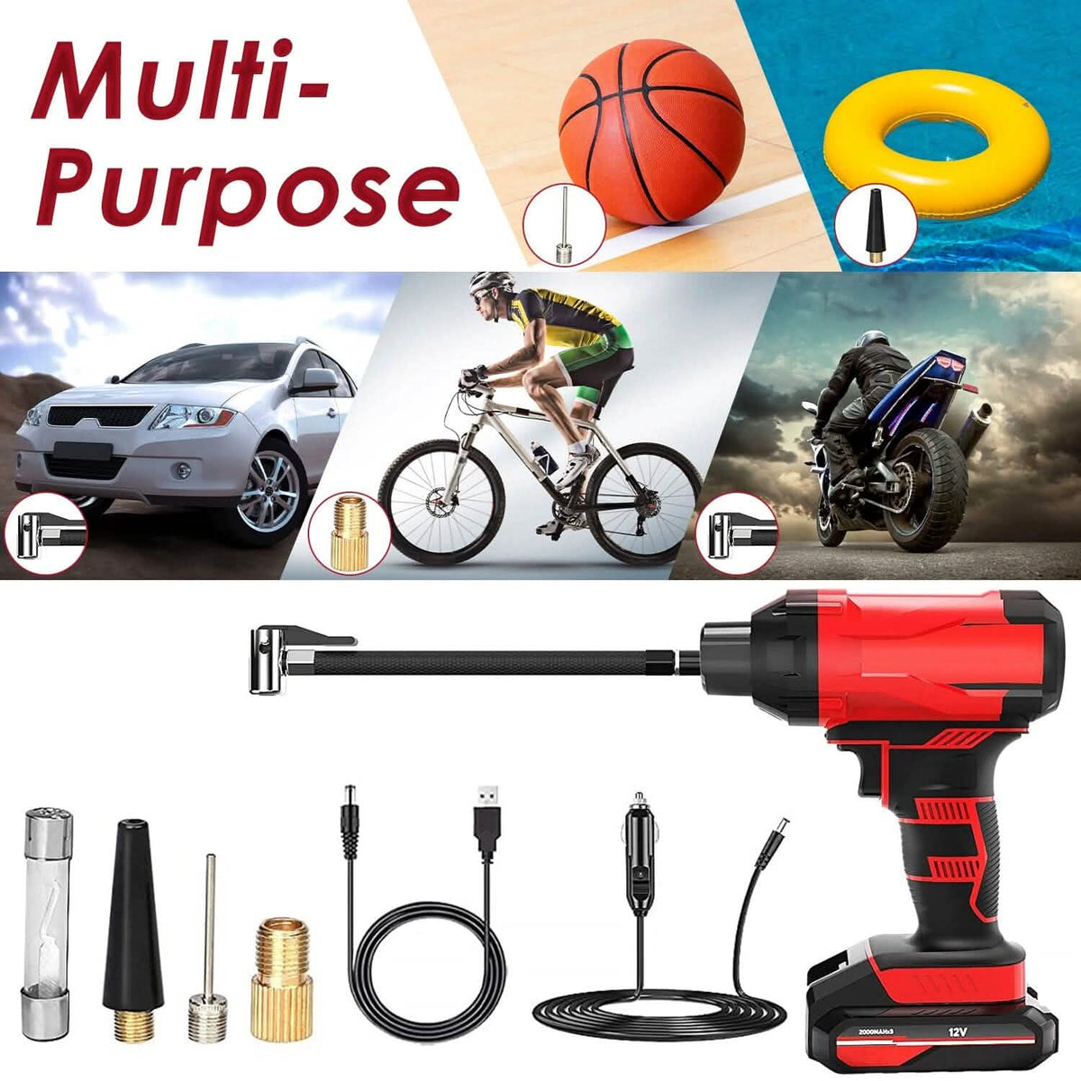 150 PSI 12V Portable Cordless Tire Pump 6000mAh Rechargeable with LED Light - A-1 Thread Vault