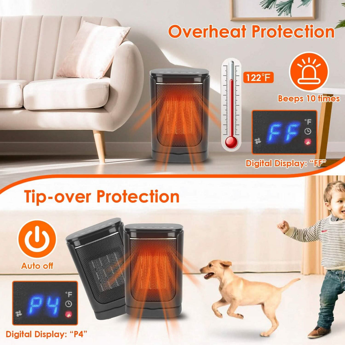 1500W Electric Space Heater Ceramic Heater Fan with 3 Modes Remote Control Digital Display - A-1 Thread Vault