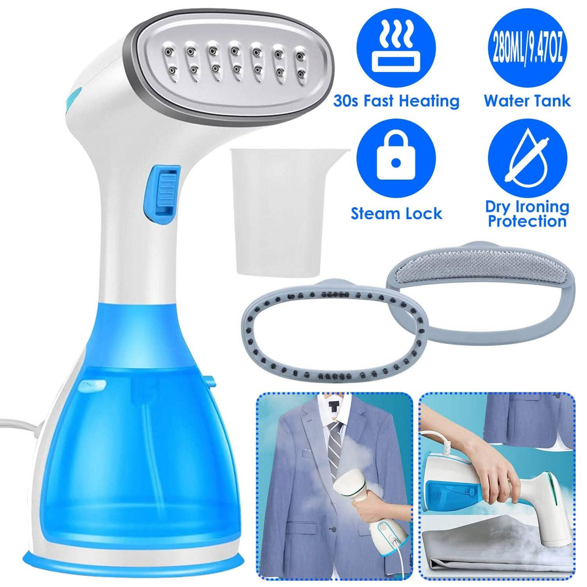 1500W Portable Handheld Clothes Steamer with 2 Brush - A-1 Thread Vault