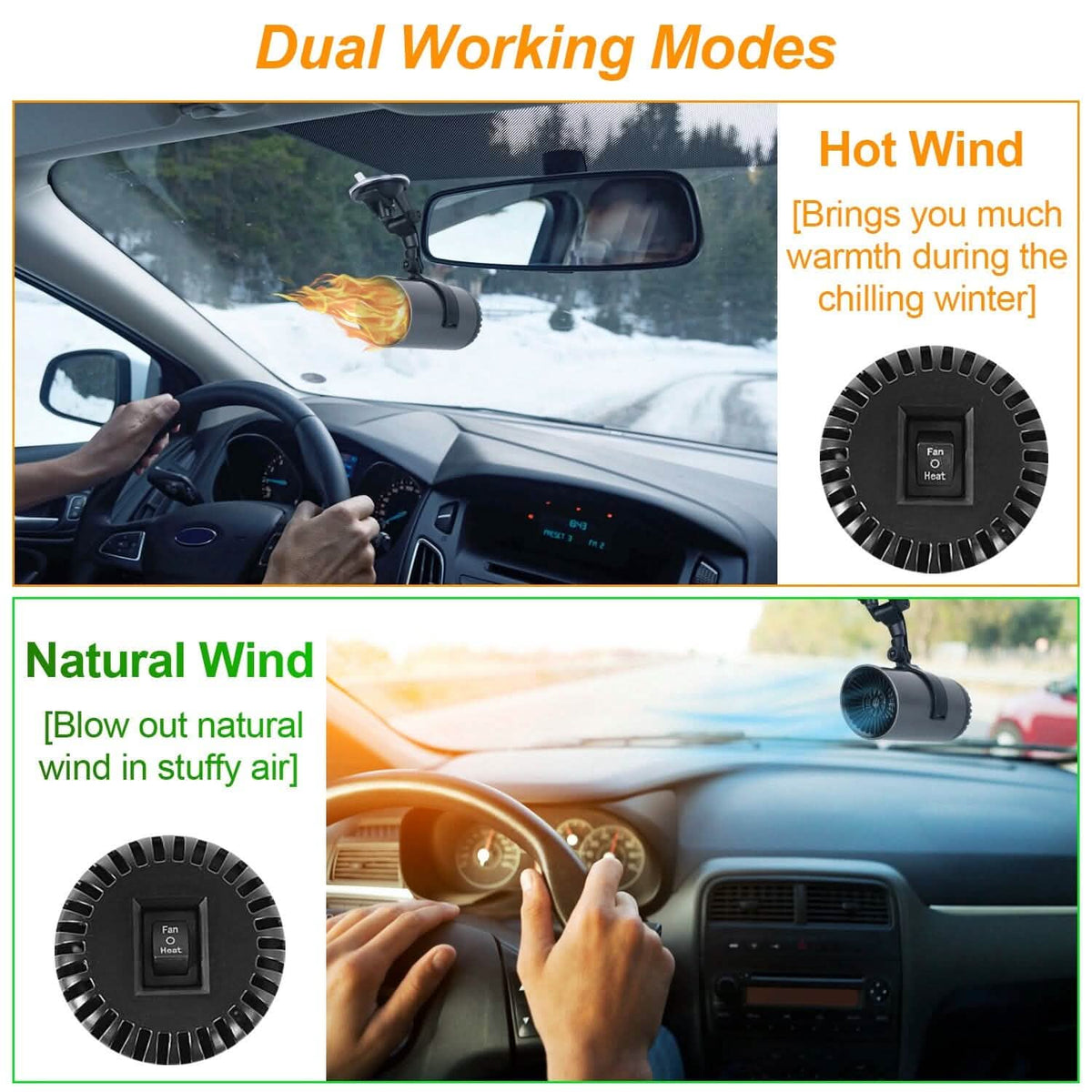 150W Portable Car Heater 2-in-1 Heating Cooling Fan Rotatable Demister Defroster - A-1 Thread Vault