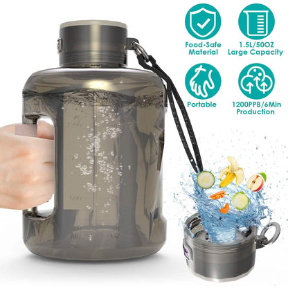 1.5L Large Capacity Portable Rechargeable Hydrogen Water Bottle 6 Min. Quick Electrolysis - A-1 Thread Vault