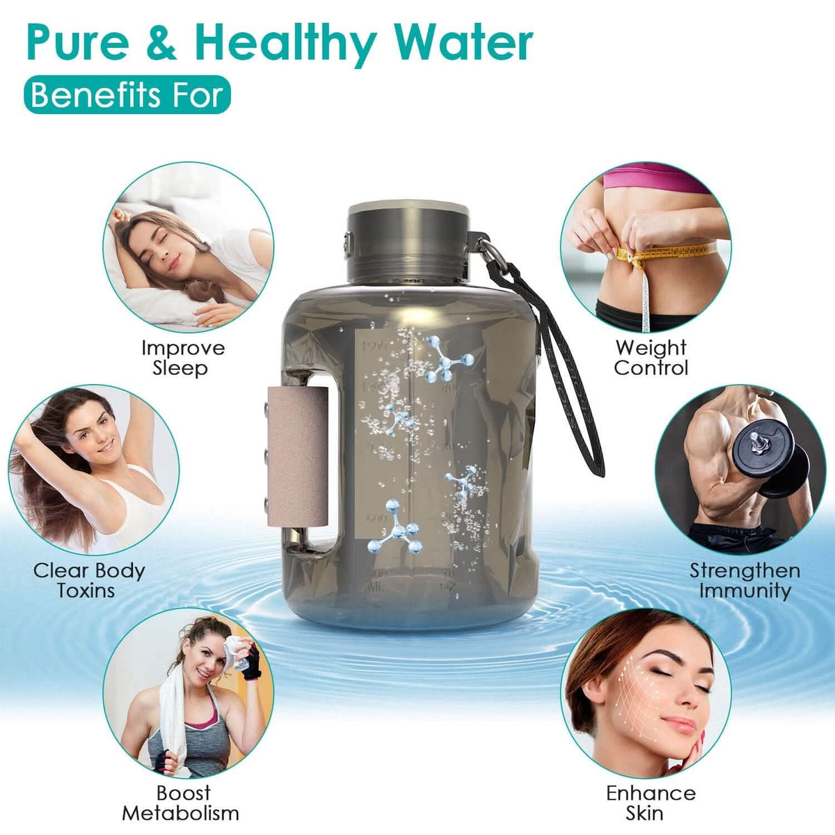1.5L Large Capacity Portable Rechargeable Hydrogen Water Bottle 6 Min. Quick Electrolysis - A-1 Thread Vault