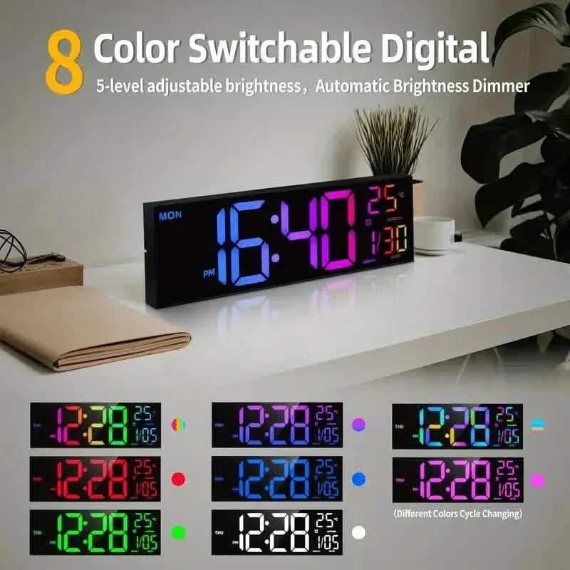 16.2" Large Display Digital Coloring Changing Wall Clock with Built-in Night Light - A-1 Thread Vault