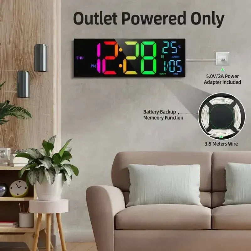 16.2" Large Display Digital Coloring Changing Wall Clock with Built-in Night Light - A-1 Thread Vault