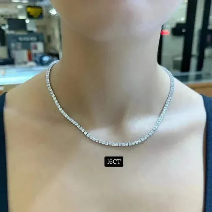 16 CTW Lab Grown Diamond Tennis Necklace – 14kt White Gold, 18’’ - A-1 Thread Vault