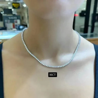 16 CTW Lab Grown Diamond Tennis Necklace – 14kt White Gold, 18’’ - A-1 Thread Vault