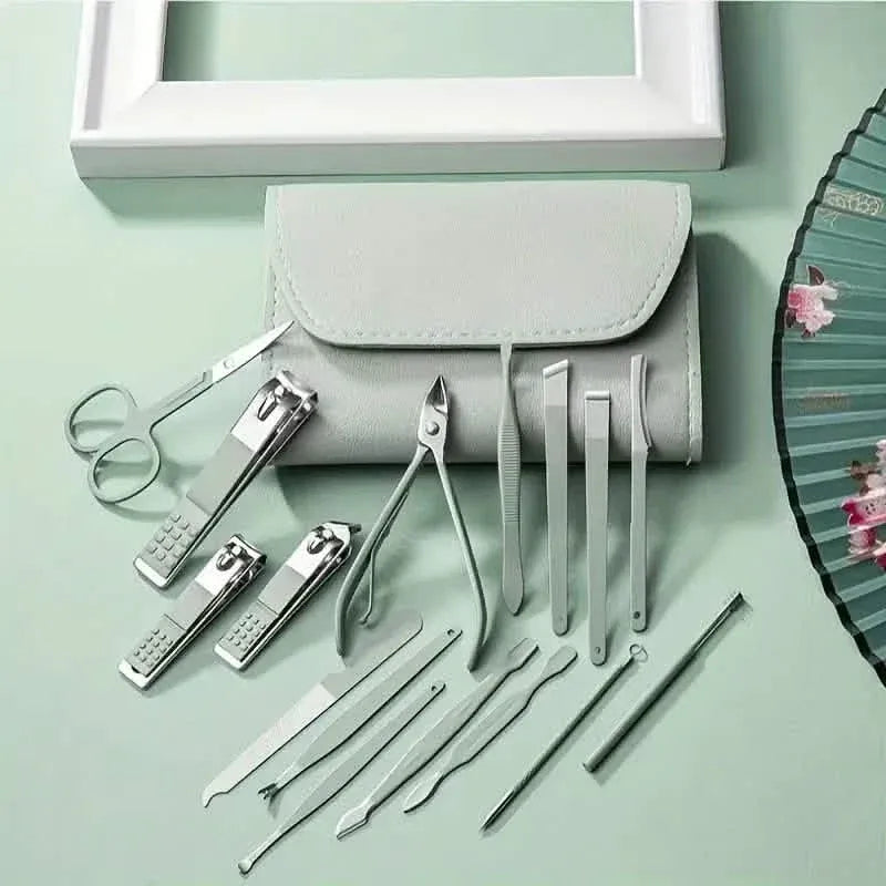 16-Pieces: Nail Clippers Manicure Tool Set with Portable Travel Case - A-1 Thread Vault