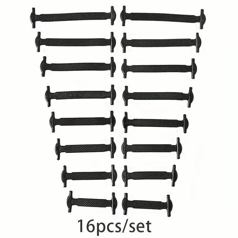 16-Pieces Set: Silicone Elastic Shoe Laces - Free-Tie for Skate, Casual and Sneakers Shoes - A-1 Thread Vault