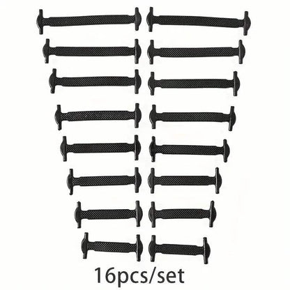 16-Pieces Set: Silicone Elastic Shoe Laces - Free-Tie for Skate, Casual and Sneakers Shoes - A-1 Thread Vault