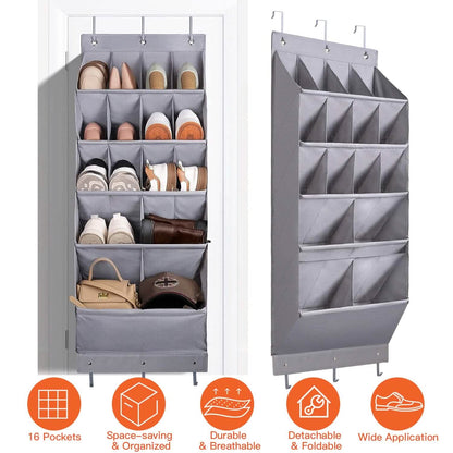 16 Pockets Over The Door Shoe Organizer 5 Tier with 6 Hooks - A-1 Thread Vault