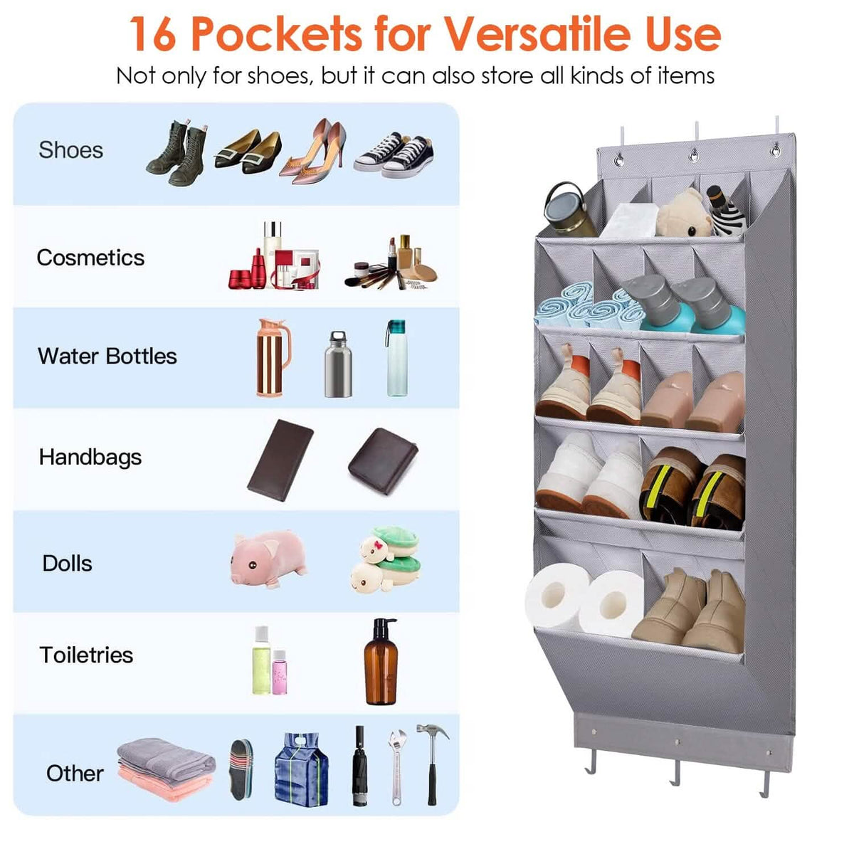 16 Pockets Over The Door Shoe Organizer 5 Tier with 6 Hooks - A-1 Thread Vault