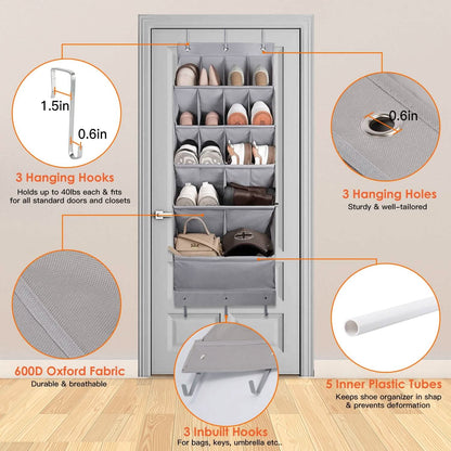 16 Pockets Over The Door Shoe Organizer 5 Tier with 6 Hooks - A-1 Thread Vault