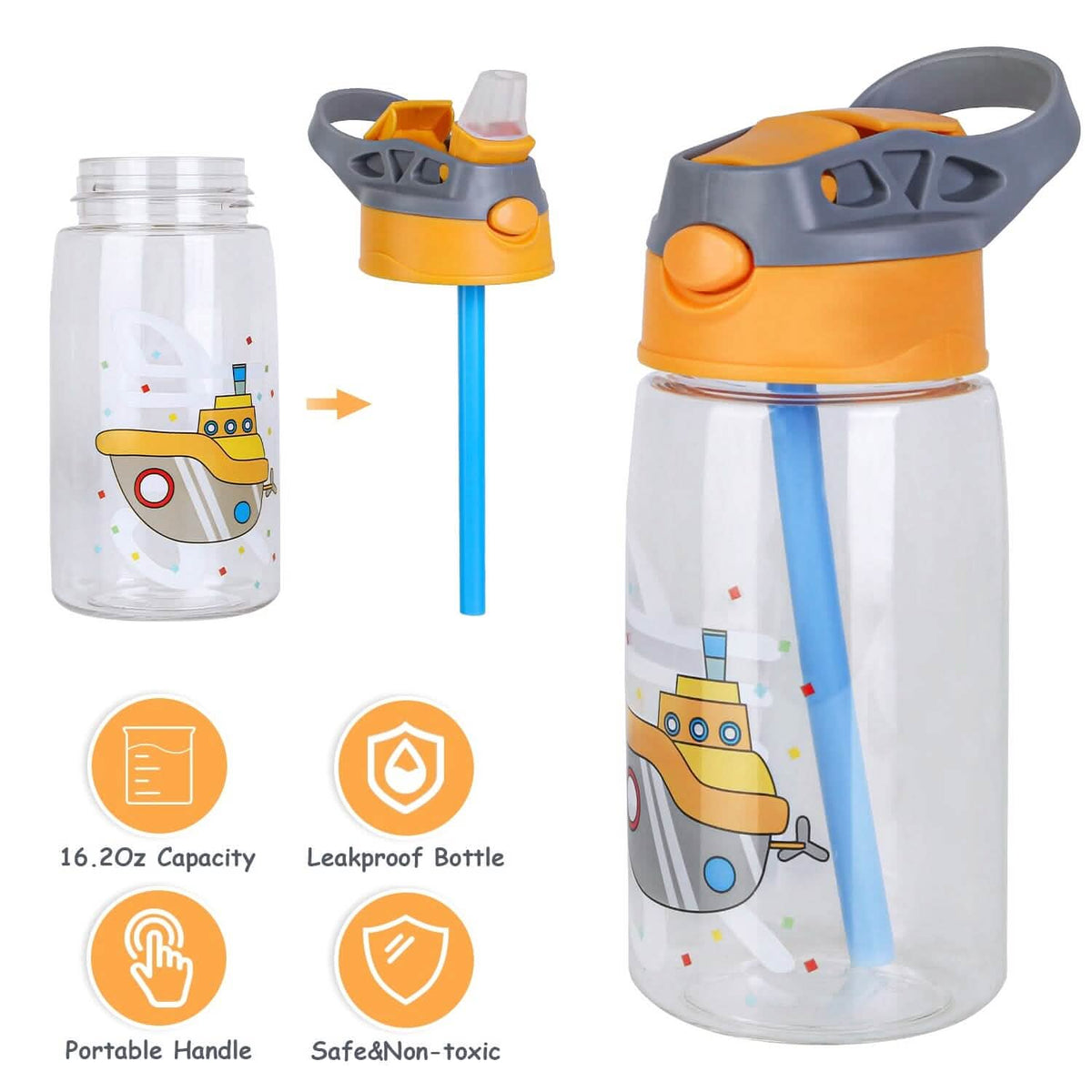16.2oz Leak-proof Kids Water Bottle with Straw Push Button - A-1 Thread Vault