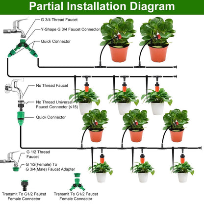 164FT Drip Irrigation Kit Automatic Garden Irrigation System - A-1 Thread Vault