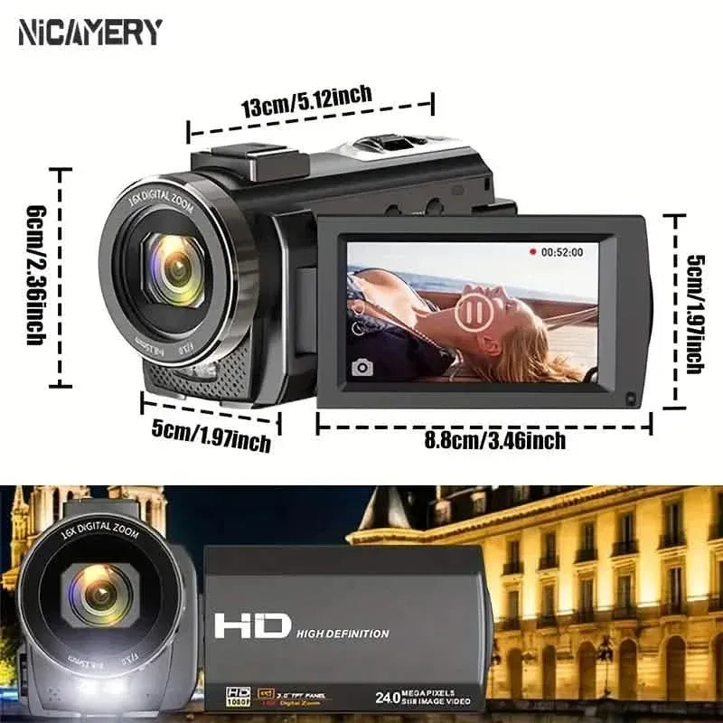 16x Zoom 1080P HD Digital Camera Bundle with 2 Batteries, 32G TF Card, Mic, Hood & Bag - A-1 Thread Vault