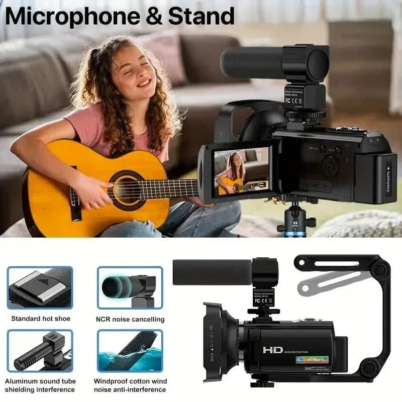 16x Zoom 1080P HD Digital Camera Bundle with 2 Batteries, 32G TF Card, Mic, Hood & Bag - A-1 Thread Vault